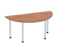 Impulse 1600mm Semi-Circle Table Walnut Top Brushed Aluminium Post Leg