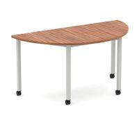 Impulse 1600mm Semi-Circle Table Walnut Top Silver Box Frame Leg with Castors