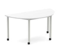 Impulse 1600mm Semi-Circle Table White Silver Box Frame Leg Castors