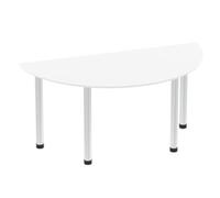 Impulse 1600mm Semi-Circle Table White Top Brushed Aluminium Post Leg