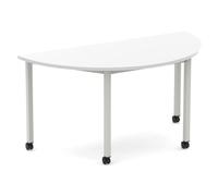 Impulse 1600mm Semi-Circle Table White Top Silver Box Frame Leg with Castors