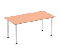 Impulse Impulse 1600mm Straight Table Beech Top Brushed Aluminium Post Leg I0036
