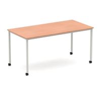 Impulse 1600mm Straight Table Beech Top Silver Box Frame Leg with Castors
