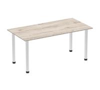Impulse 1600mm Straight Table Grey Oak Top Brushed Aluminium Post Leg