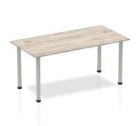 Impulse 1600mm Straight Table Grey Oak Top Silver Post Leg
