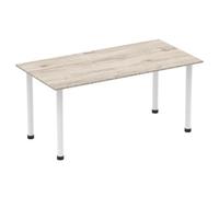 Impulse Bench 1600mm Straight Table Grey Oak Top White Post Leg