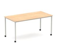 Impulse 1600mm Straight Table Maple Top Silver Box Frame Leg with Castors