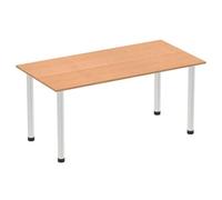 Impulse 1600mm Straight Table Oak Top Brushed Aluminium Post Leg I003643