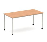 Impulse 1600mm Straight Table Oak Top Silver Box Frame Leg with Castors