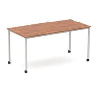Impulse 1600mm Straight Table Walnut Top Silver Box Frame Leg with Castors