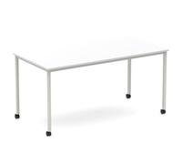 Impulse 1600mm Straight Table White Top Silver Box Frame Leg with Castors