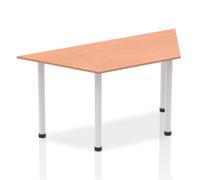 Impulse 1600mm Trapezium Beech Top Silver Post Leg