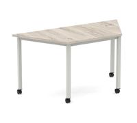 Impulse 1600mm Trapezium Grey Oak Top Silver Box Frame Leg with Castors