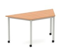 Impulse 1600mm Trapezium Oak Top Silver Box Frame Leg with Castors