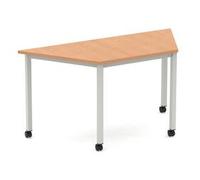 Impulse 1600mm Trapezium Oak Top Silver Box Frame Leg with Castors