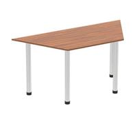 Impulse 1600mm Trapezium Walnut Top Brushed Aluminium Post Leg