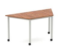 Impulse 1600mm Trapezium Walnut Top Silver Box Frame Leg with Castors
