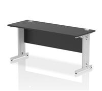 Impulse 1600mm x 600mm Straight Office Desk Black Top Silver Cable Managed Leg