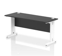 Impulse 1600mm x 600mm Straight Office Desk Black Top White Cable Managed Leg