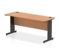 Impulse 1600x600mm Straight Desk Oak Top Black Cable Managed Leg