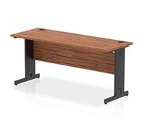 Impulse 1600 x 600mm Straight Office Desk Walnut Top Black Cable Managed Leg