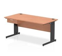 Impulse 1600x800 Desk Beech/Black Cable Managed Leg 1 Dr Fixed Ped