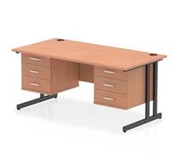 Impulse 1600x800 Desk Beech/Black Cantilever Leg 2x3 Drawer Fixed Ped