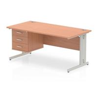Impulse 1600x800 Desk Beech Silver Cable Managed Leg + Fixed Pedestal