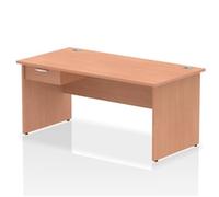 Impulse 1600x800 Desk Beech Top Panel End 1x1 Drawer Fixed Ped