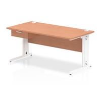 Impulse 1600x800 Desk Beech/White Cable Managed Leg 1 Dr Fixed Ped