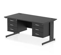 Impulse 1600x800 Desk Black/Black Cable Managed 2x3 Drawer Fixed Peds
