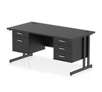 Impulse 1600x800 Desk Black/Black Cantilever 2 & 3 Drawer Fixed Peds