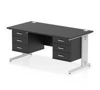 Impulse 1600x800 Desk Black/Silver Cable Managed 2x3 Drawer Fixed Peds