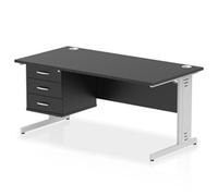 Impulse 1600x800 Desk Black/Silver Cable Managed Leg 3 Dr Fixed Ped