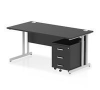 Impulse 1600x800 Desk Black/Silver Cantilever Leg 3 Drawer Mobile Ped