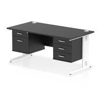 Impulse 1600x800 Desk Black/White Cable Managed 2 & 3 Drawer Fixed Ped