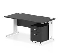 Impulse 1600x800 Desk Black/White Cable Managed 2 Drawer Mobile Ped