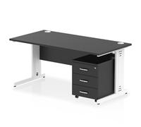 Impulse 1600x800 Desk Black/White Cable Managed 3 Drawer Mobile Ped