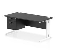 Impulse 1600x800 Desk Black/White Cable Managed Leg 2 Dr Fixed Ped