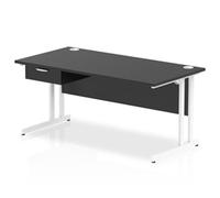 Impulse 1600x800 Desk Black/White Cantilever Leg 1x1 Drawer Fixed Ped