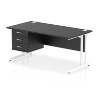 Impulse 1600x800 Desk Black/White Cantilever Leg 1x3 Drawer Fixed Ped
