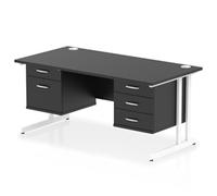 Impulse 1600x800 Desk Black/White Cantilever Leg 2&3 Drawer Fixed Ped