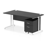 Impulse 1600x800 Desk Black/White Cantilever Leg 2 Drawer Mobile Ped