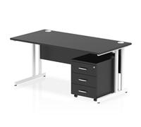 Impulse 1600x800 Desk Black/White Cantilever Leg 3 Drawer Mobile Ped