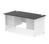 Impulse 1600x800 Desk Black/White Panel End with 2x2 Drawer Fixed Ped