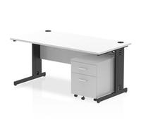 Impulse 1600x800 Desk Cable Managed White/Black 2 Drawer Mobile Ped