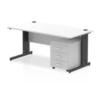 Impulse 1600x800 Desk Cable Managed White/Black 3 Drawer Mobile Ped