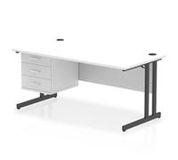 Impulse 1600 x 800mm Straight Office Desk White Top Black Cantilever Leg Workstation 1 x 3 Drawer Fixed Pedestal