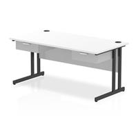 Impulse 1600x800 Desk Cantilever Leg White/Black 2x1 Drawer Fixed Ped