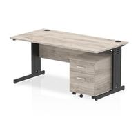 Impulse 1600x800 Desk Grey Oak/Black Cable Managed 2 Drawer Mobile Ped